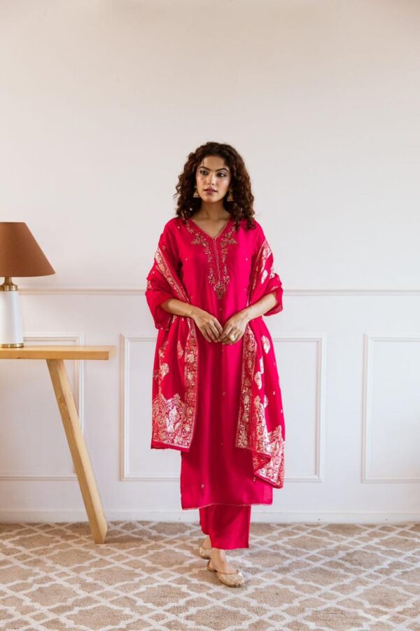 Dola Silk straight suit with dupatta - Image 3