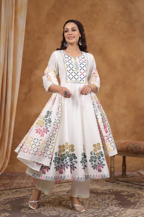 Cotton Floral Print Anarkali Kurta set