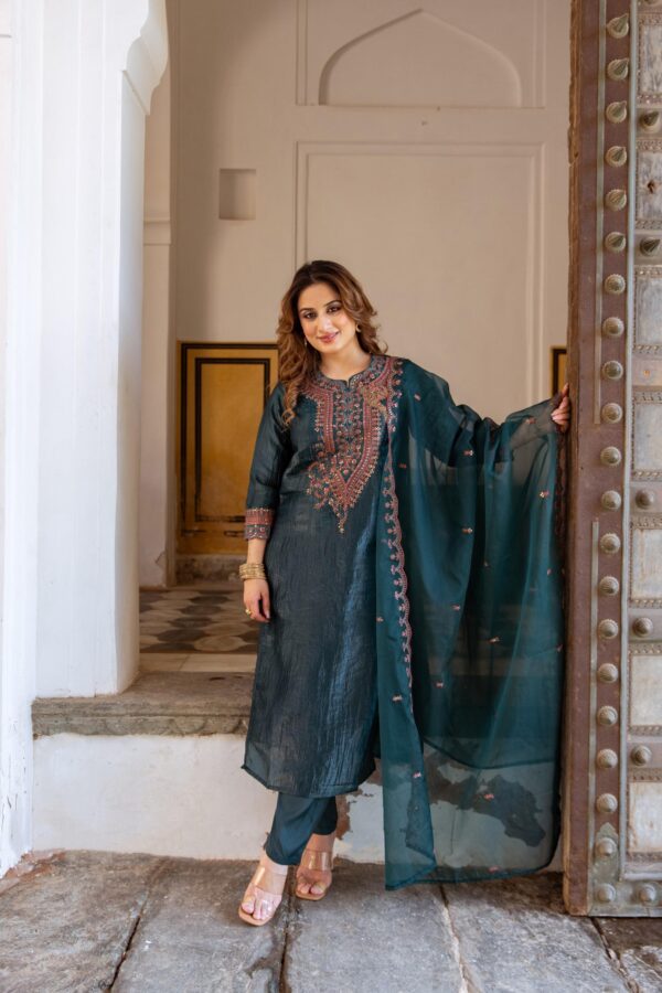 Embroidered Silk Kurta Set