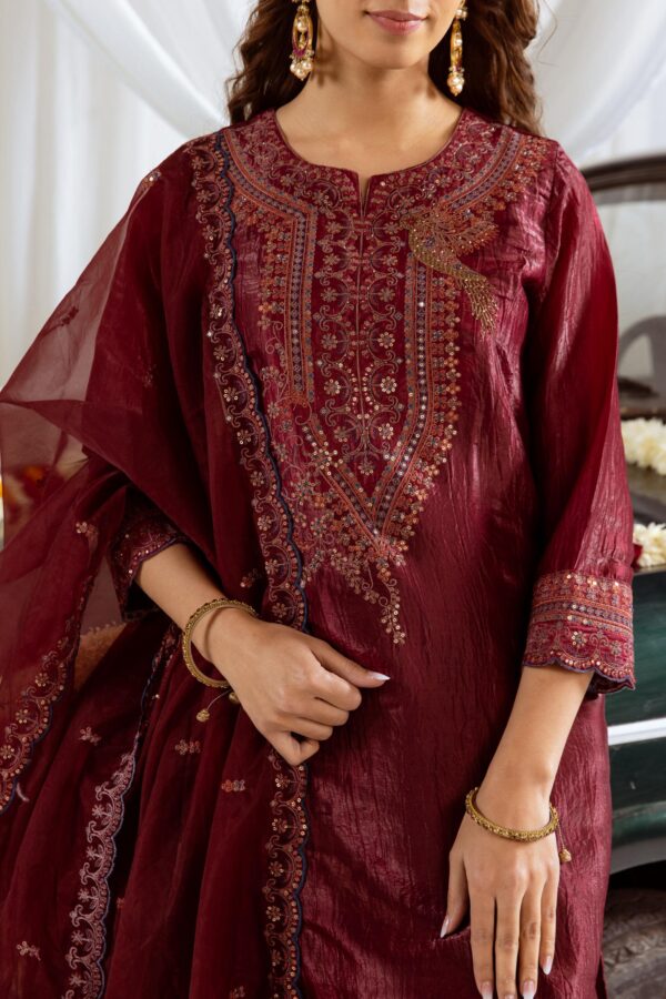 Embroidered Silk Kurta Set - Image 4
