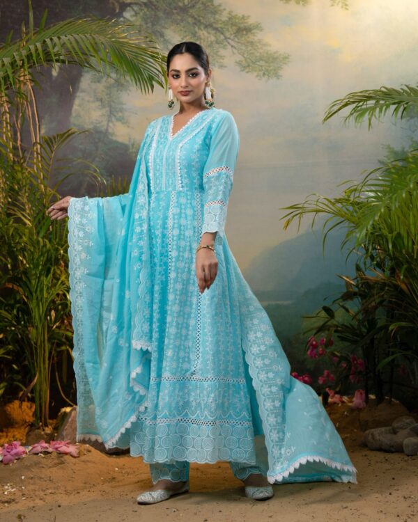 Elegant Schiffli Anarkali Gown Set