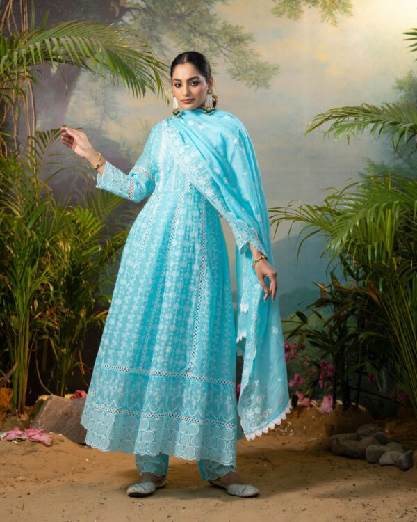 Elegant Schiffli Anarkali Gown Set - Image 2