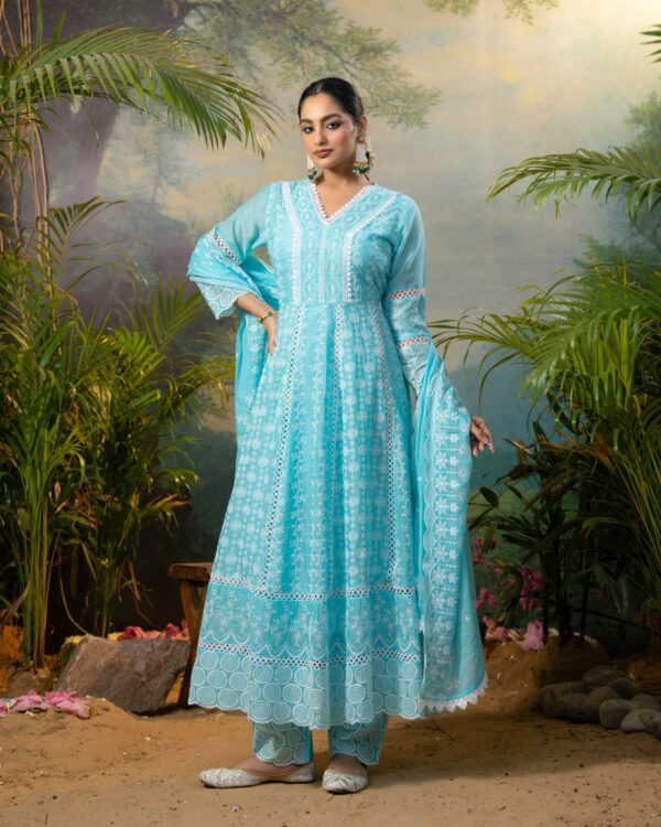 Elegant Schiffli Anarkali Gown Set - Image 5