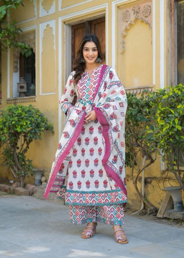 Elegant Cotton A-Line Kurta Set - Image 3