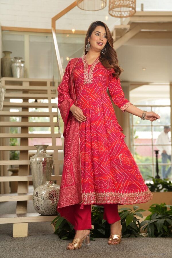 Elegant Bandhini A-line Kurta Set - Image 2