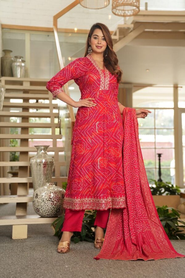 Elegant Bandhini A-line Kurta Set - Image 4