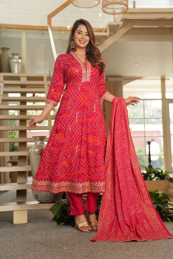 Elegant Bandhini A-line Kurta Set - Image 5