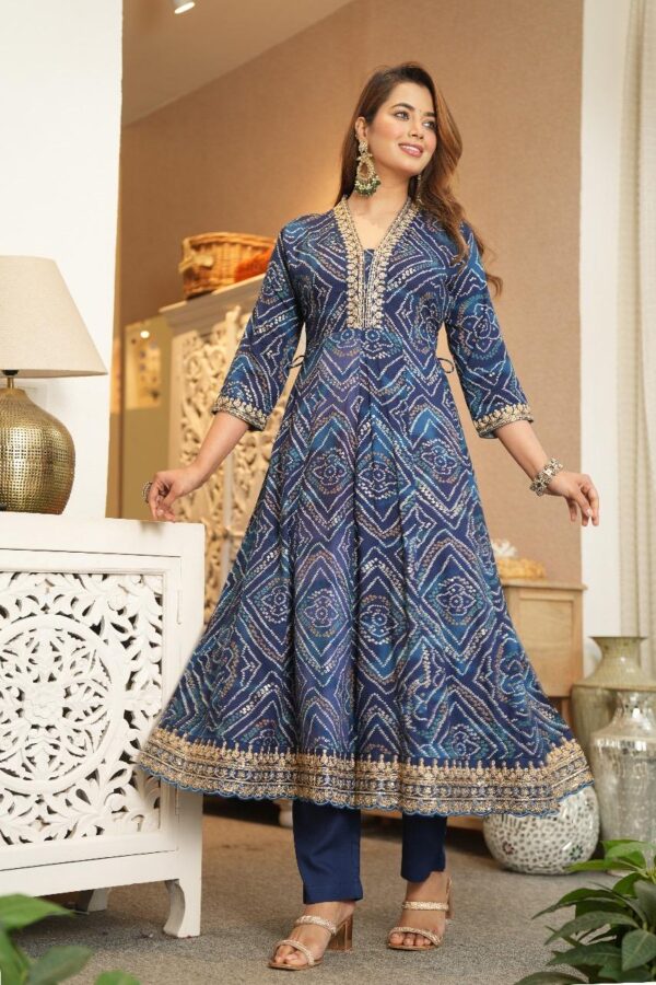 Elegant Bandhini A-line Kurta Set - Image 3