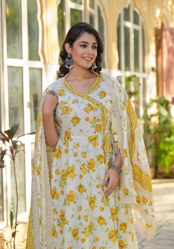 Floral Cotton A-line Anarkali Kurta Set - Image 2