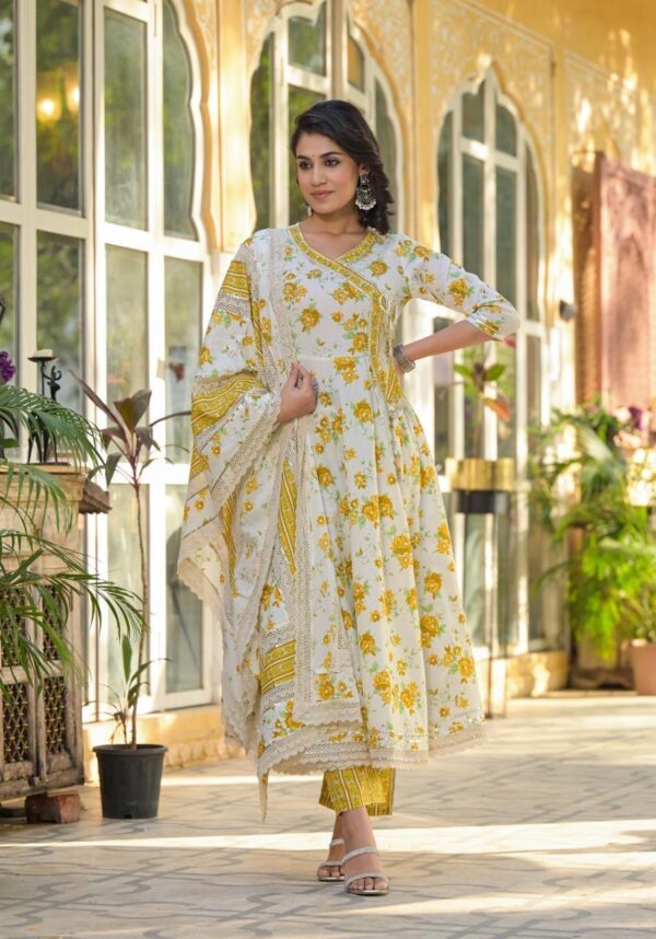 Floral Cotton A-line Anarkali Kurta Set