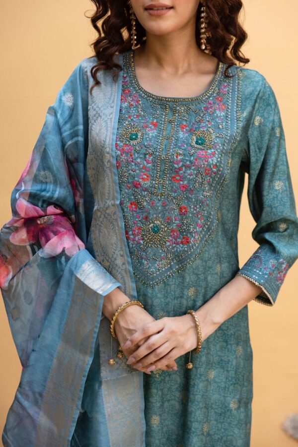 Floral Shimmer Tissue Kurta Set - Image 5